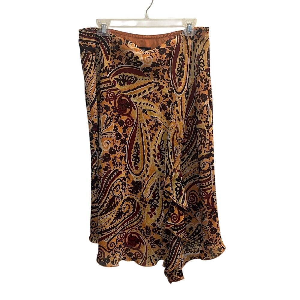 Lane Bryant Paisley‎ Midi Skirt Size 14/15 Fairy, Asymmetrical  Ruffle Front